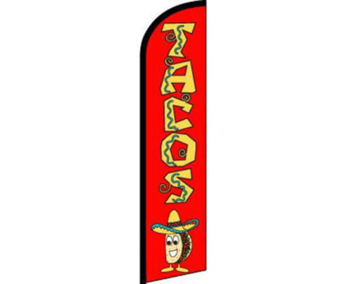 TACOS Mexican Food Burritos Swooper Banner Feather Flutter Tall Curved Top Flag 