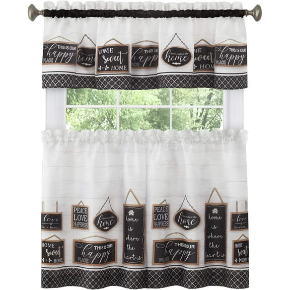 Sweet Home Tier and Valance Window Curtain Set - 58x24 - Black