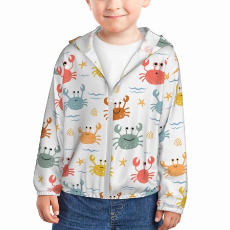 

Goofa Colorful Crabs Printed Kids Zip-Up Hoodie Girls Boys UPF50+ Sun Protection Jacket Hooded Cooling Shirt-3 Years