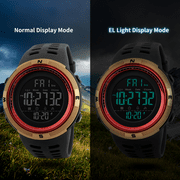 SKMEI Mens Military Watch, Waterproof Digital Sports Alarm Backlit Classic Watch, Black Gold Red
