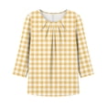 thumbnail image 4 of Xdegoge Womens 3/4 Sleeve Tops and Blouses Casual Plaid Print Crewneck Pleated Tops Comfortable Fall Fashion Loose Daily Tees, 4 of 5