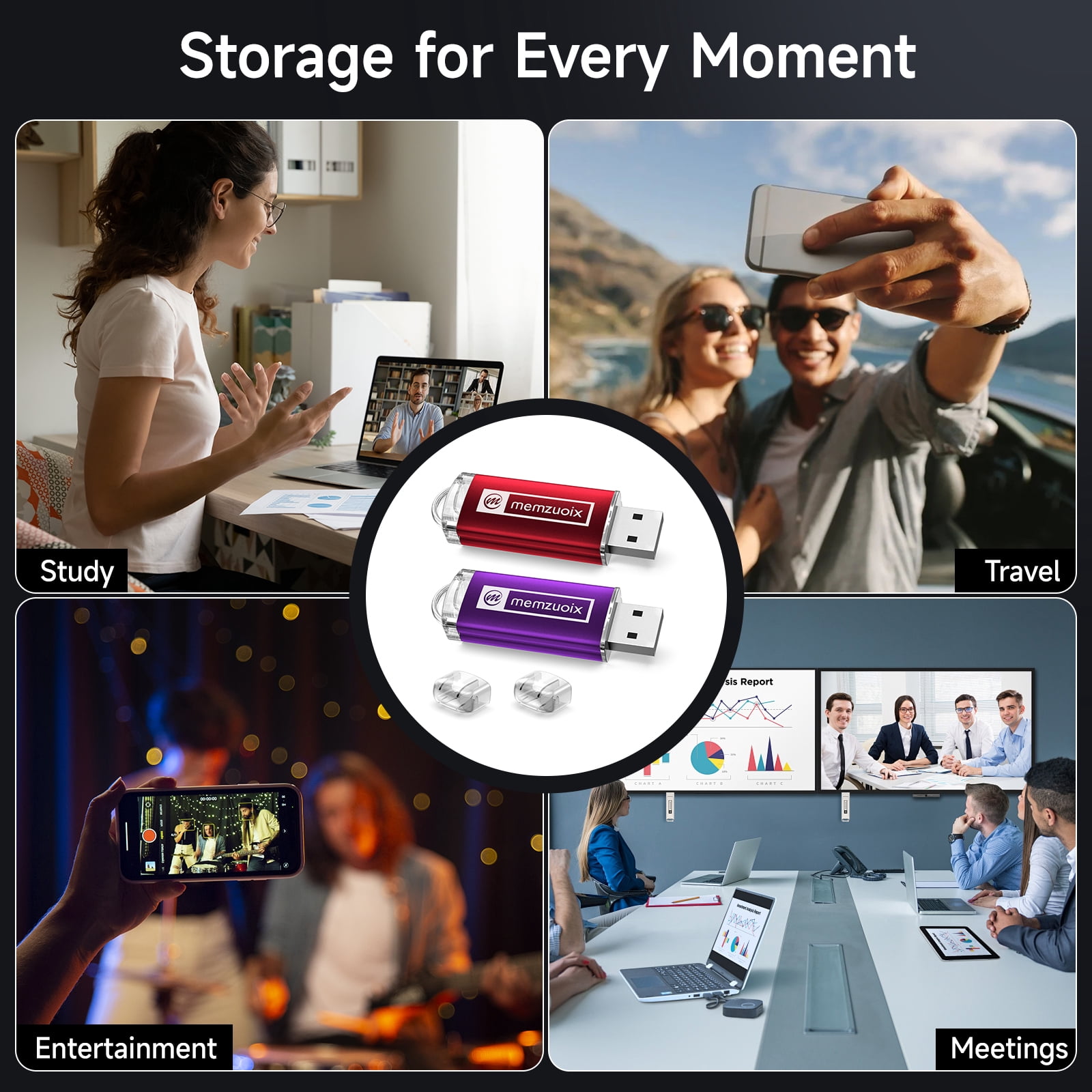 memzuoix 2 Pack 64GB Mini Flash Drives USB 3.0 Gaming Thumb Jump Drive Bulk Memory Stick for Laptop PC Data Storage Backup，Red&Purple