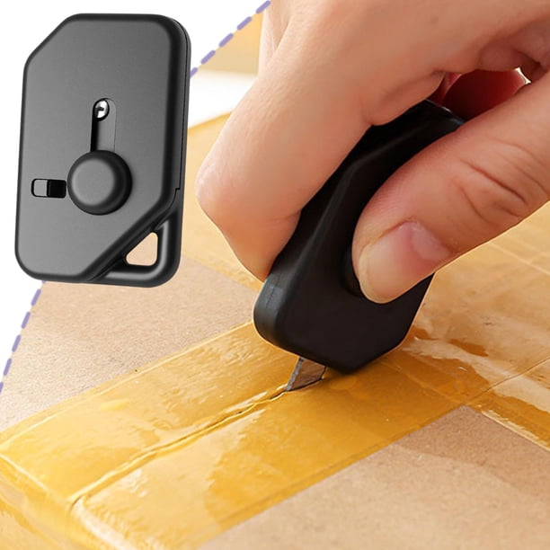 Cortador de paquetes portátil mini con cuchilla deslizante, abridor compacto de cartas y paquetes para hogar y oficina, negro o blanco, ligero y fácil de almacenar.