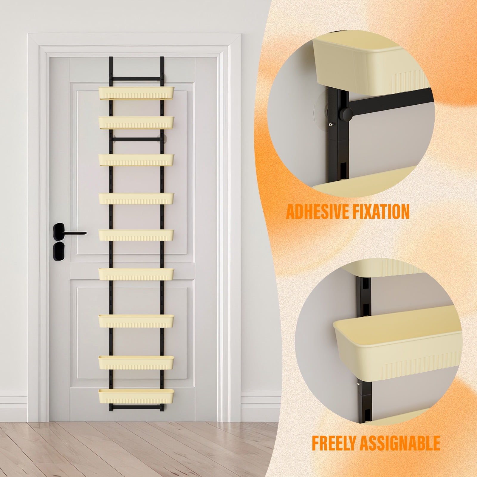 Over The Door Organizer with 9 Storage Baskets, Wall Hanging Door Storage Rack for Kitchen Pantry