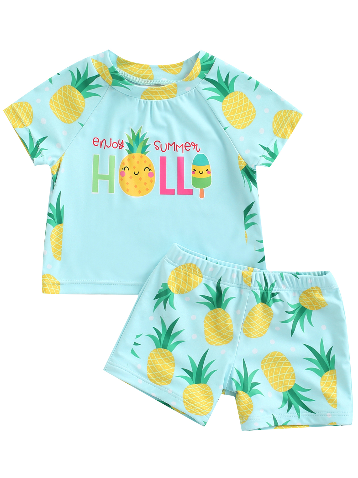 Xingqing Kids Boys Swim Trunks Set Letter Pineapple Print Short Sleeve