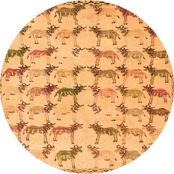 Ahgly Company Indoor Round Abstract Orange Modern Area Rugs, 7' Round