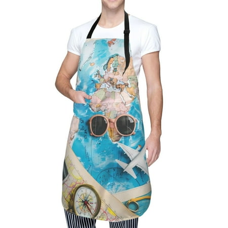 

Kdxio Vintage Map Travel Essentials Apron with Pockets Adjustable Kitchen Aprons for Men Women Waterproof Aprons for Cooking Drawing Crafting Baking Household Cleaning
