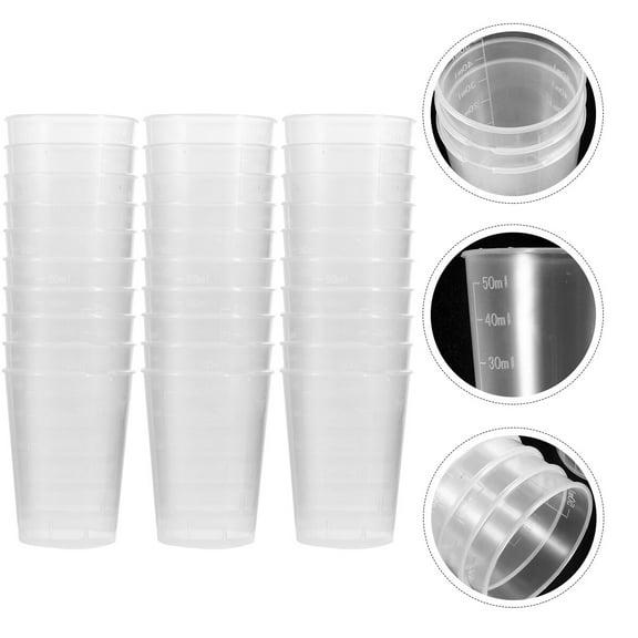 LABSERRON Clear 50ml Plastic Measuring Cup for Measuring and Storage Ideal for Laboratory and Baking 50pcs