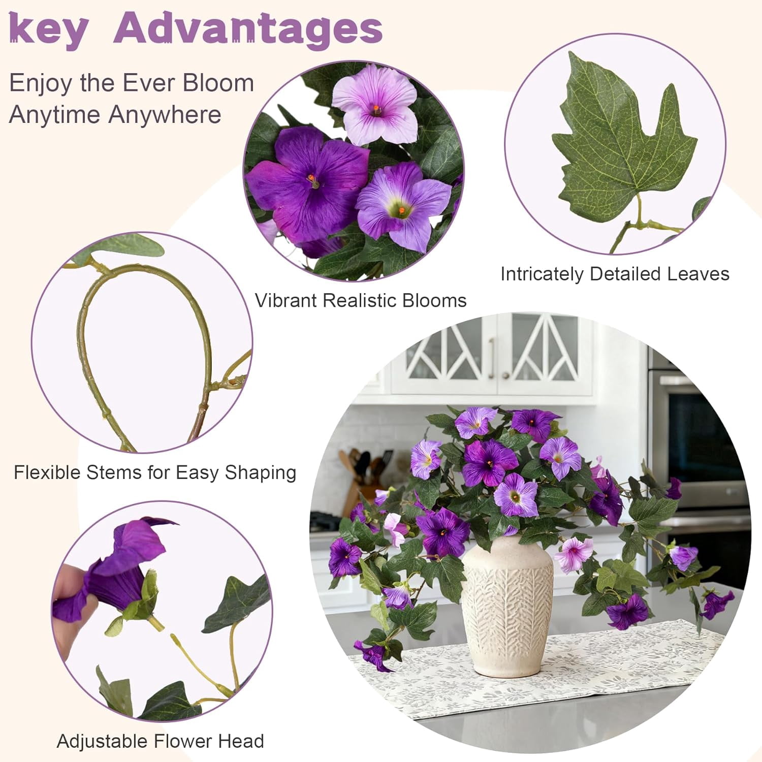 KUNPENG 2 Pcs Artificial Petunia Flowers for Outdoor, UV Resistant Faux Flowers Realistic Flowers Silk Floral Arrangement for Garden Porch Window Box Hanging Basket & Home Patio Decor