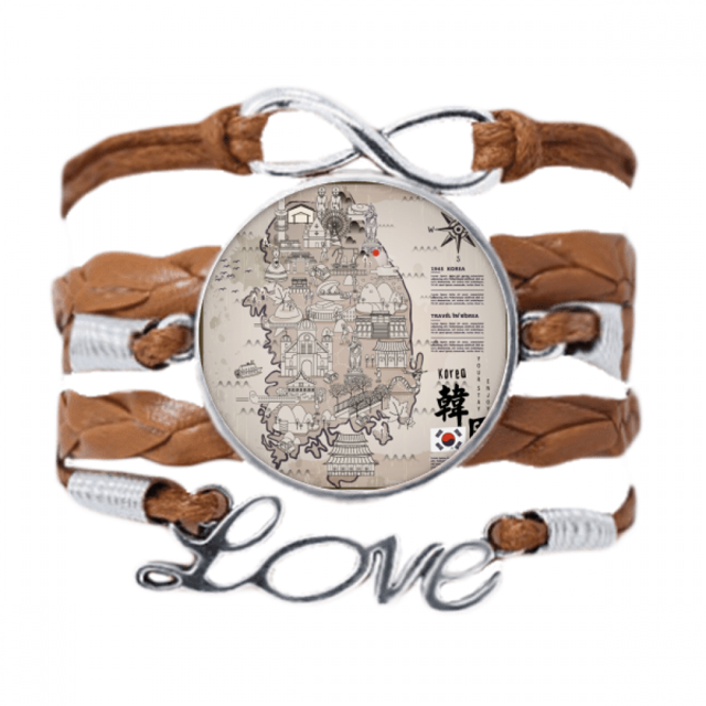 Mapa de puntos de 1945, Corea del Sur Pulsera de cuero Negro trenzado pulsera de cuerda de amor Unbranded M