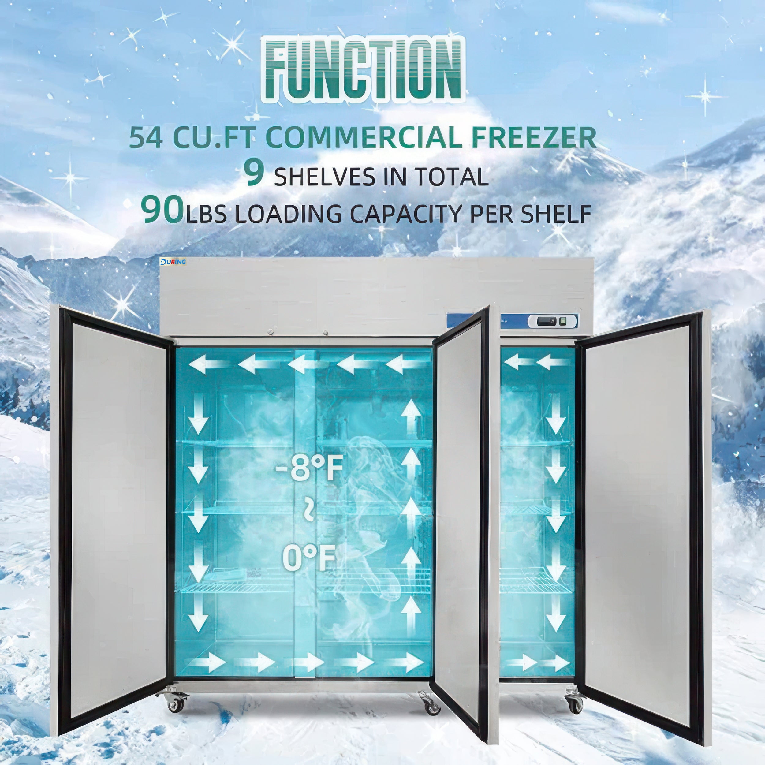 During D-K-72F 72" Commercial Reach-in Freezer, 3-Door 54 Cu.ft Stainless Steel