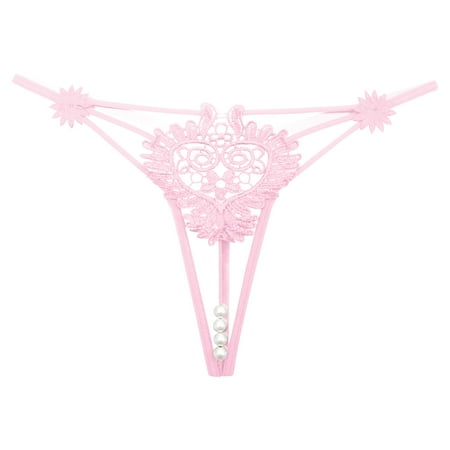Icvfdpl Underwear For Women Embroidered Hollow Butterfly Low Waist Under Open Cut Pearl Massage Thong Casual Daily Women S Panties Pink One Size
