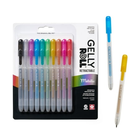 Sakura Gelly Roll Retractable Gel Pens Colored - Metallic Gel Pens - Medium Point Ink Pen for Journaling, Art, or Drawing - Gel Pens with Assorted Colored Ink - 10 Pens