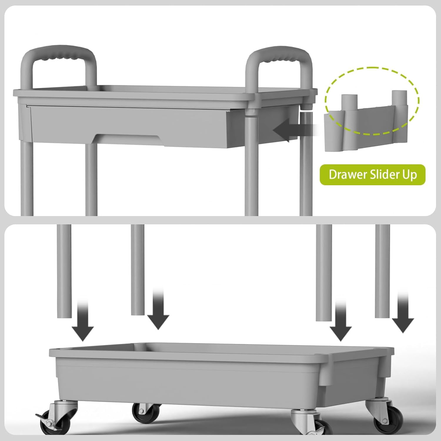 5 Tier Rolling Utility Cart, Mobile Storage Shelves with Wheels for Bathroom Laundry Office Home, Gray