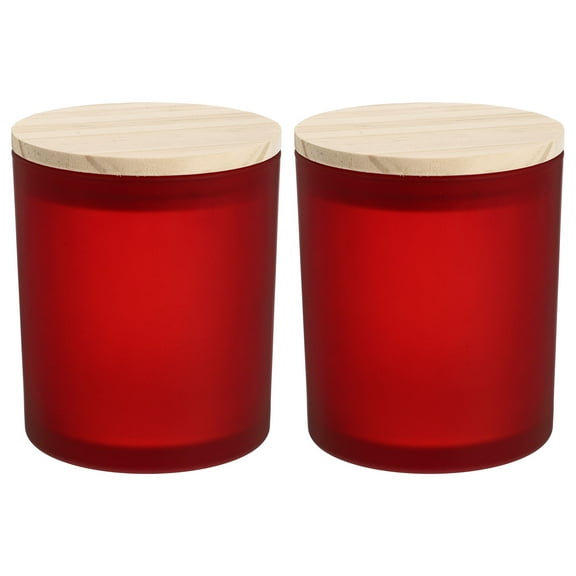 Creative Glass Candle Cups for Storing with Pine Cover 2Pcs Red Color Stylish Home Decors