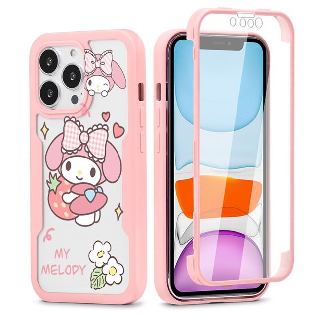 Sanrio Kuromi My Melody 360 funda completa para iPhone 7 8 14 Plus X Xs XR 13 Mini 12 11 Pro Max SE3 2022 SE 2020 PC trasera + cubierta frontal xuanjing unisex