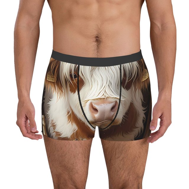 Balery Cow With Butterflies Calzoncillos bóxer para hombre, ropa interior de algodón suave y transpirable con cinturilla de nailon-Large