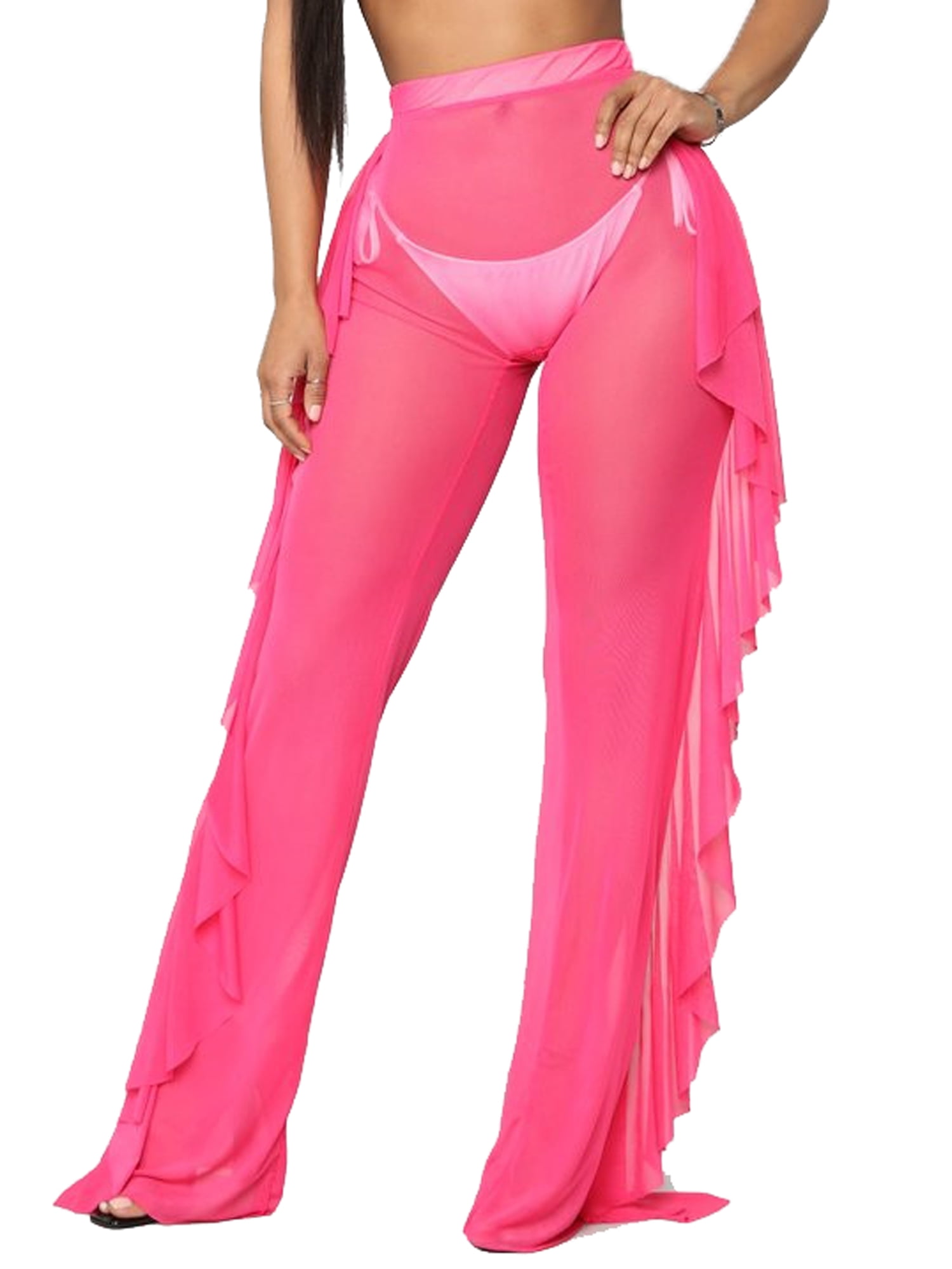 Mxiqqpltky Mxiqqpltky Women Mesh Sheer Ruffle Cover Up Pants