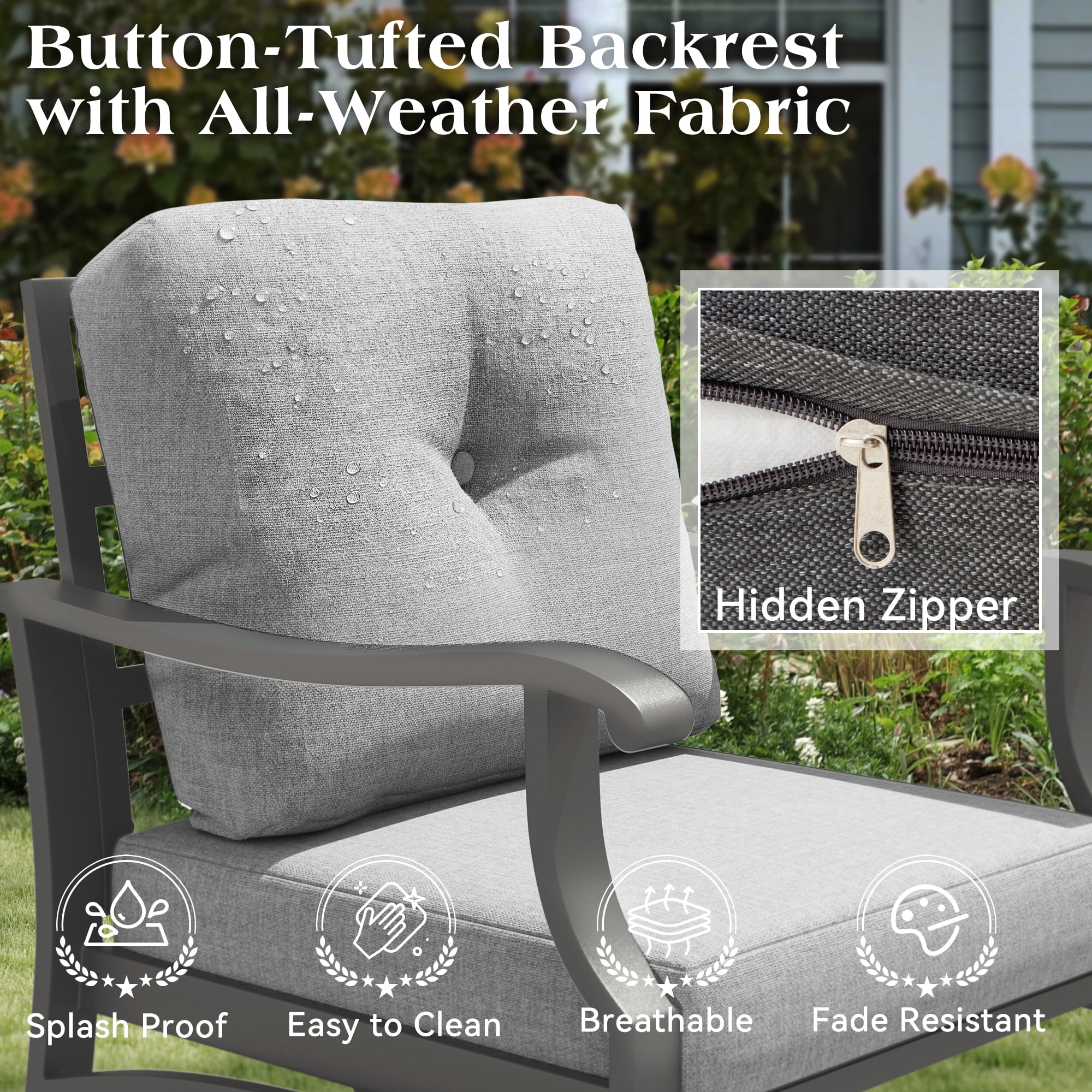 Mvpipi 6 Piece Aluminum Patio Conversation Set, Outdoor Metal Furniture Set w/Rocking Swivel Chairs, 3-Seat Sofa, Ottomans and Coffee Table, 5" Thickened Cushions for Backyard, Poolside, Gray