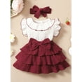 thumbnail image 2 of hirigin Toddler Girls Sweet Dress Set, Contrast Color Ruffled Round Collar Flying Sleeve A-line Cake Dress + Headband, 2 of 9