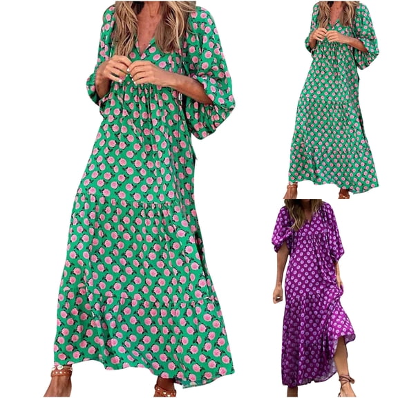 YuXingFu Summer Dresses Maxi Crew Neck Plus Size Womens Dress Short Sleeve Solid Color Long Casual Summer Purple XS
