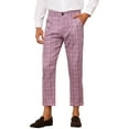 thumbnail image 4 of INSPIRE CHIC Plaid Cropped Pants for Men's Slim Fit Business Checked Slacks Pink 30, 4 of 5