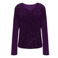 thumbnail image 5 of Xdegoge Sequin Tops for Women Party Night Velvet Dressy Casual Glitter Sparkly Blouse Long Sleeve Holiday Christmas V Neck Evening Bling Shirts, 5 of 6