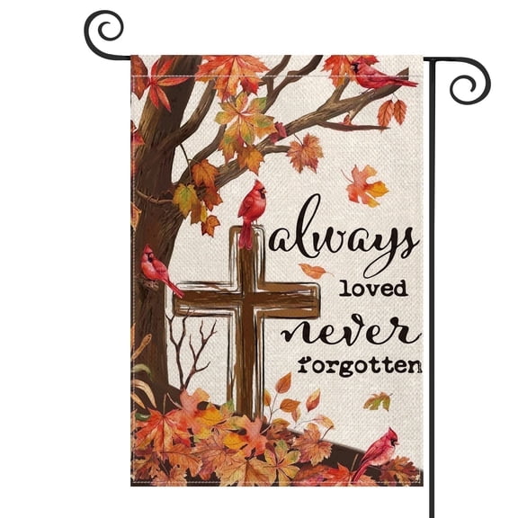 Sm:)e Northern Cardinal Fall Garden Flag 12x18 Inch Double Sided - Leaves Always Loves Never Forgetten, Seasonal Decorative Flag Rustic Autumn Outdoor Yard Decor