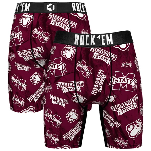 Men's Rock Em Socks Maroon Mississippi State Bulldogs All Over Logo Boxer Briefs
