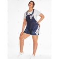 thumbnail image 4 of Shorts de Denim Desgarrador de Deshilachado con Bolsillo de Aplicación de Flor Rosegal  Vaqueros de talla grande, 4 of 5