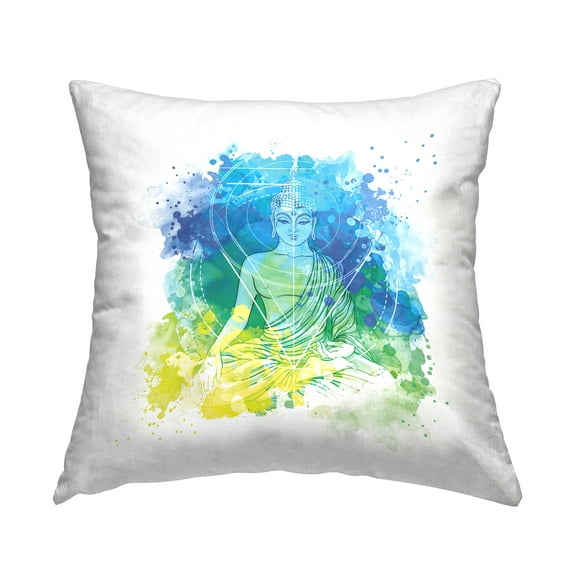 Stupell Industries Buddha With Watercolor Splash Square Decorative Printed Throw Pillow Design By Artsy Sally, 18 x 18