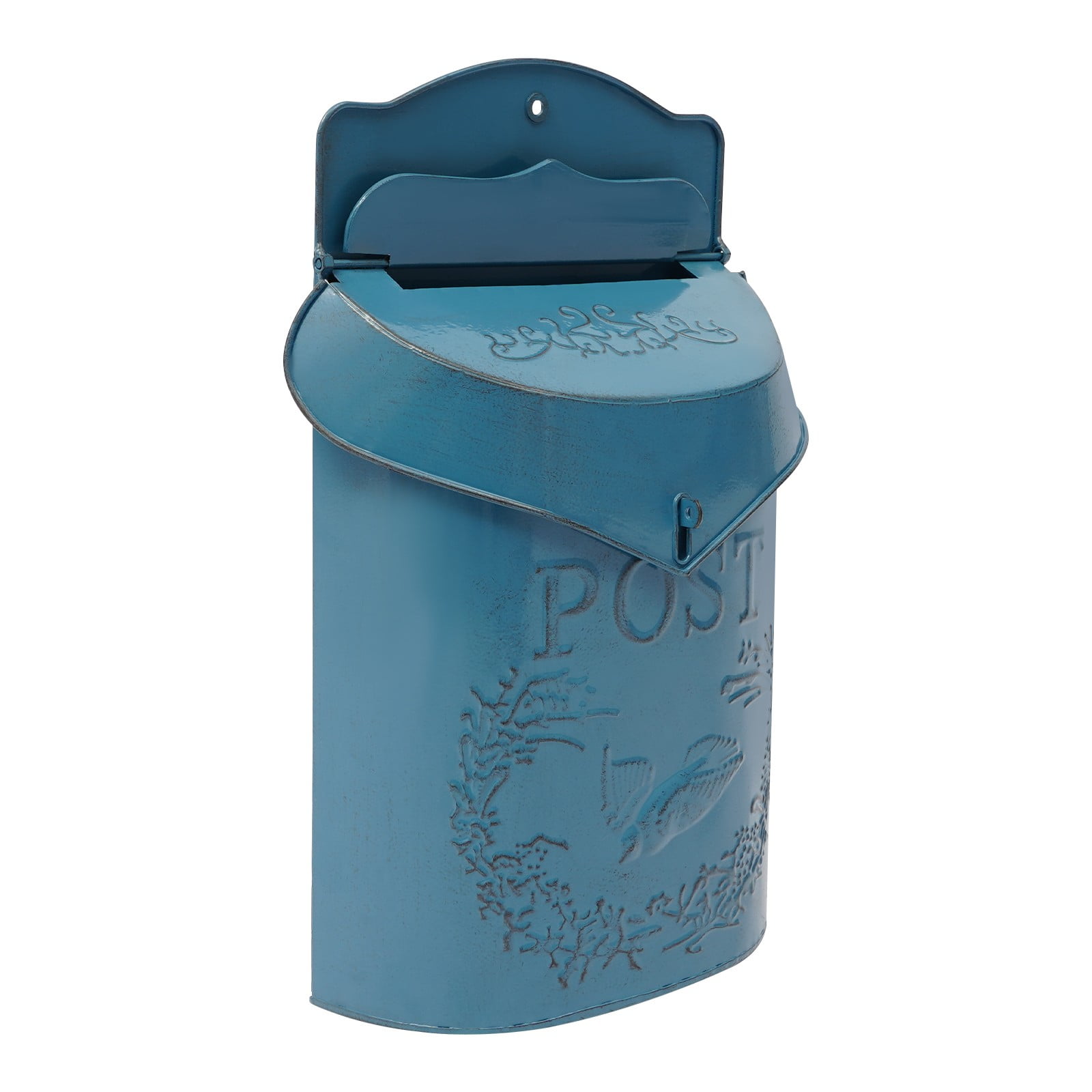 Blue Vintage Iron Wall-Mounted Post Box 9.6x3.8x15.6in for Home Garden