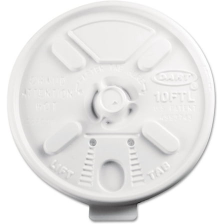 DART 10FTL Lift N' Lock Plastic Hot Cup Lids Fits 10oz Cups White 1000/Carton