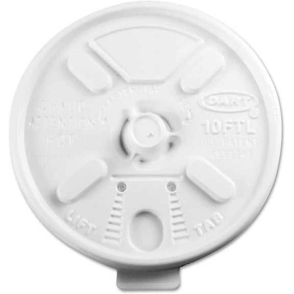 DART 10FTL Lift N' Lock Plastic Hot Cup Lids Fits 10oz Cups White 1000/Carton