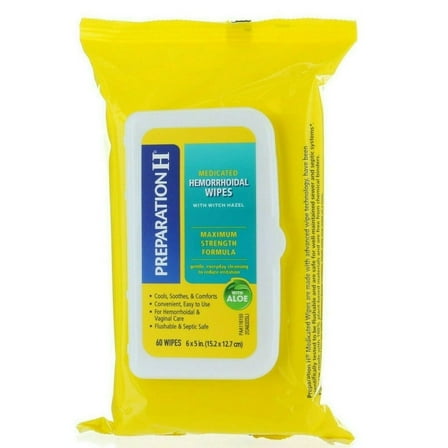 Preparation H Medicated Wipes Refill with Aloe 60 Wipes - 3 Pack