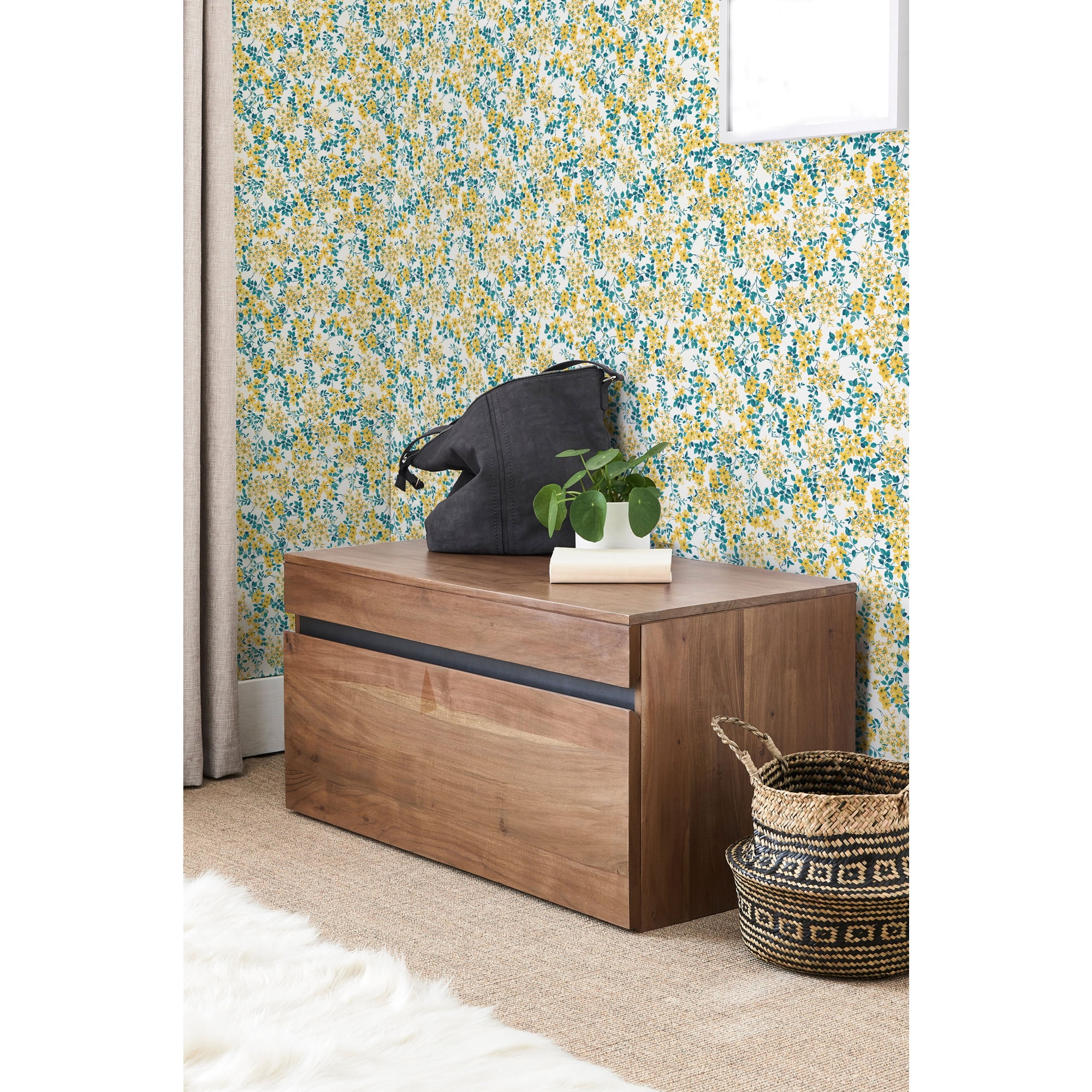 The Pioneer Woman Pretty Poseys in Yellow Floral Peel and Stick Wallpaper, 20.5" x 18'