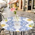 thumbnail image 6 of Summer Lemon Round Tablecloth for 36-44 Inch Tables, Fitted Table Cover with Elastic Edge, Navy Blue Spring Floral Botanical Waterproof Outdoor Table Cloth Protector for Patio Garden Dinner Picnic, 6 of 9