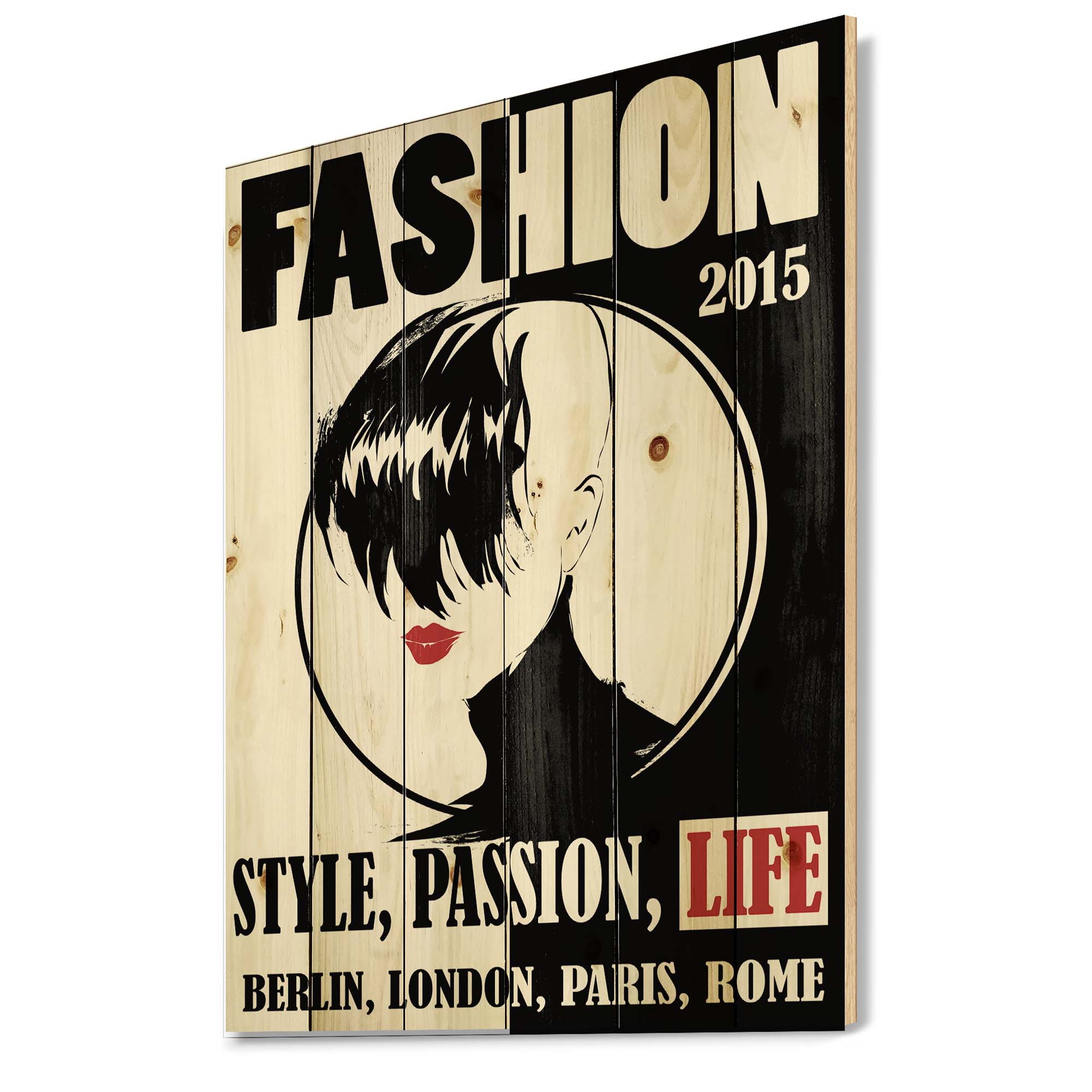 Designart 'Style Passion Life Fashion Woman III' Vintage Print on Natural Pine Wood