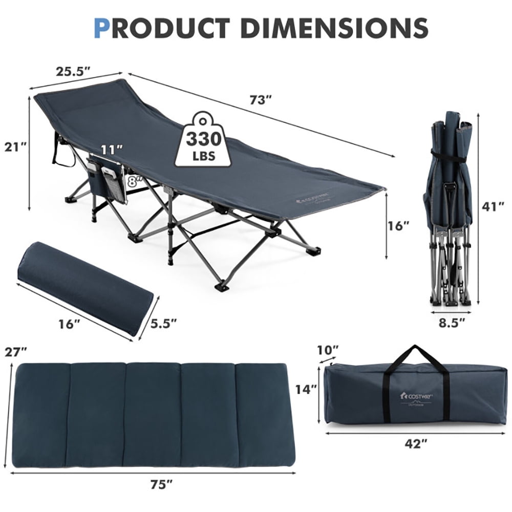 Aimee Lii Folding Retractable Travel Camping Cot with Mattress and Carry Bag, Outdoor Portable Camping Bed for Sleeping Hiking Travel, Blue