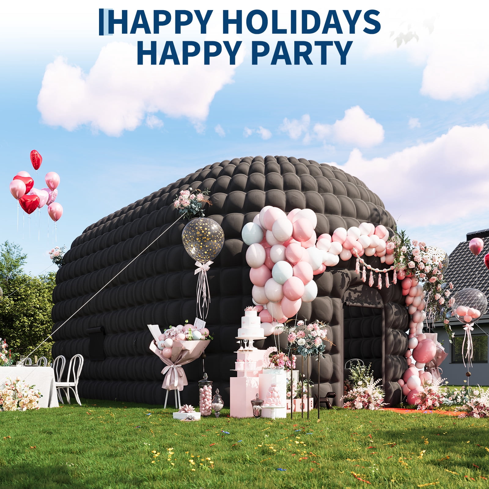 Inflatable Nightclub Party Tent 33.5x18.4x14.8ft, Portable Blow Up for Birthday, Wedding, Rental, Black