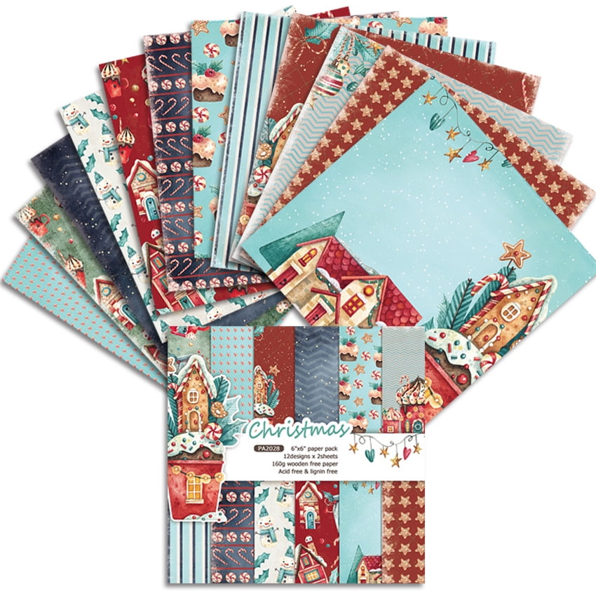 Christmas Scrapbook Paper, 48 Sheets 6 x 6 Single Sided Xmas Craft Paper Decoupage Cardstock for Photo Album Junk Journal Supplies