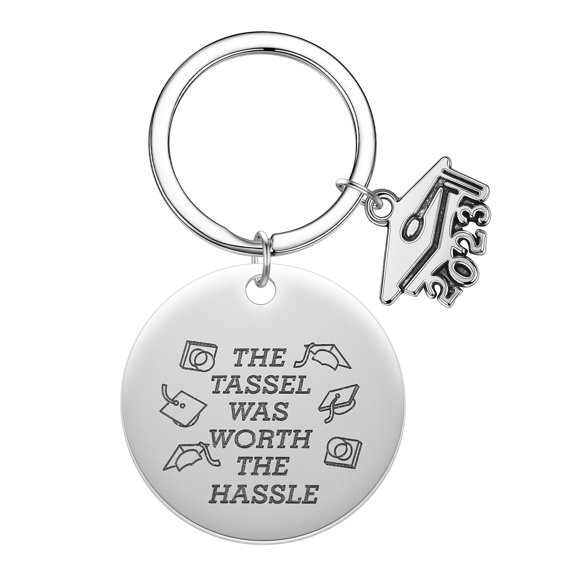 Stainless Steel Round Pendant Keychain Student 2023 Graduation Season Gift Bachelor Hat Gift Metal Engraved Key Ring