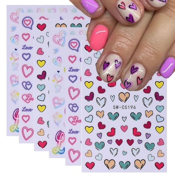 Pegatinas de Arte para Uñas Dulyork 6 Hojas Diseño 3D de Corazones