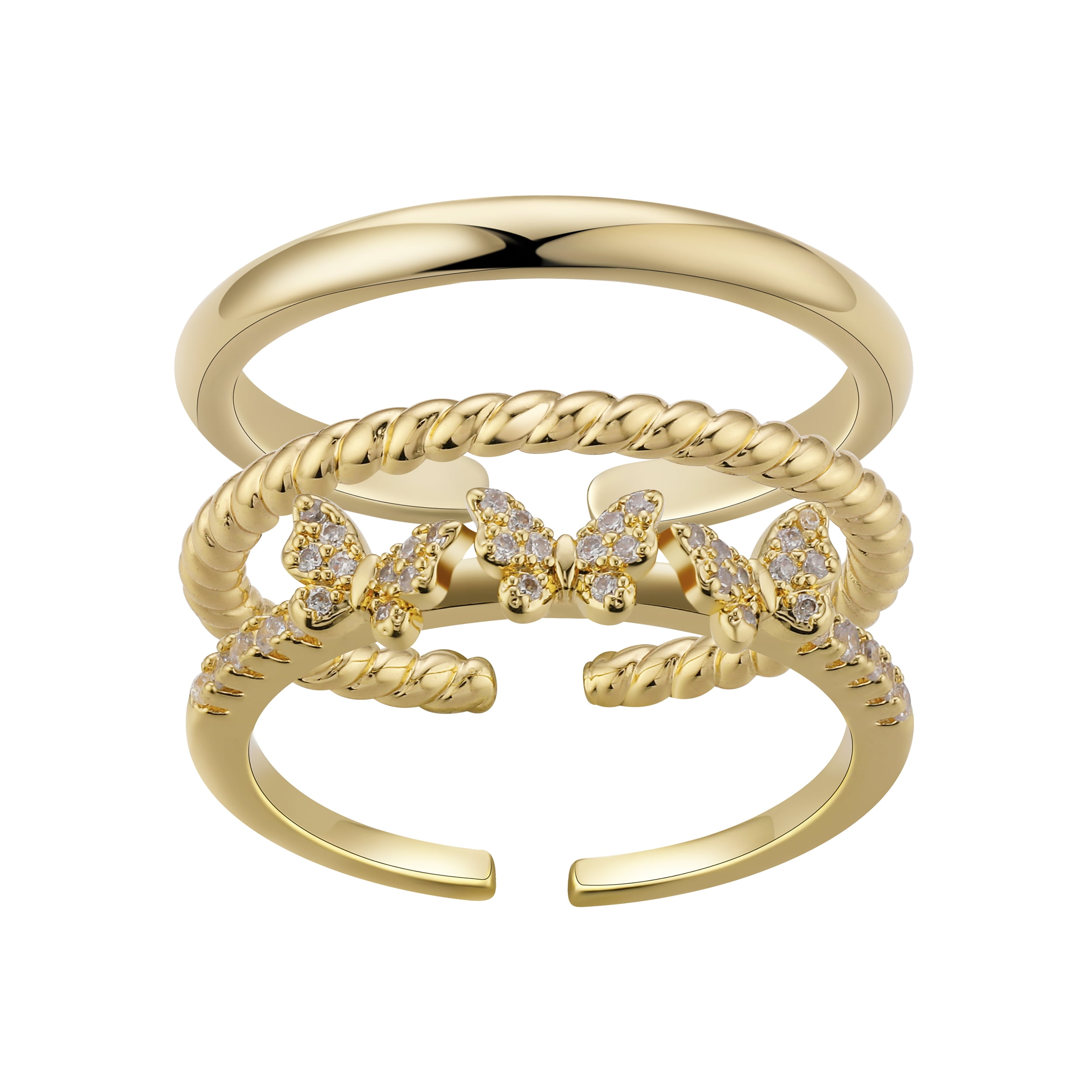 Believe By Brillianc 14kgfl Butterfly Ring Trio