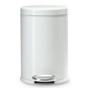simplehuman Round Step Can, 4.5L / 1.2 Gallon Compact Bathroom Trash Can, 150,000-Step Pedal, Lid Shox® Silent Close, Removable Inner Bucket, White Steel