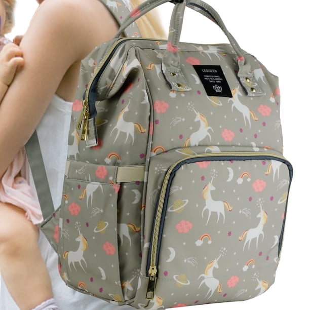 Mochila para Pañales de Bebé LEQUEEN Unicornio Color Gris