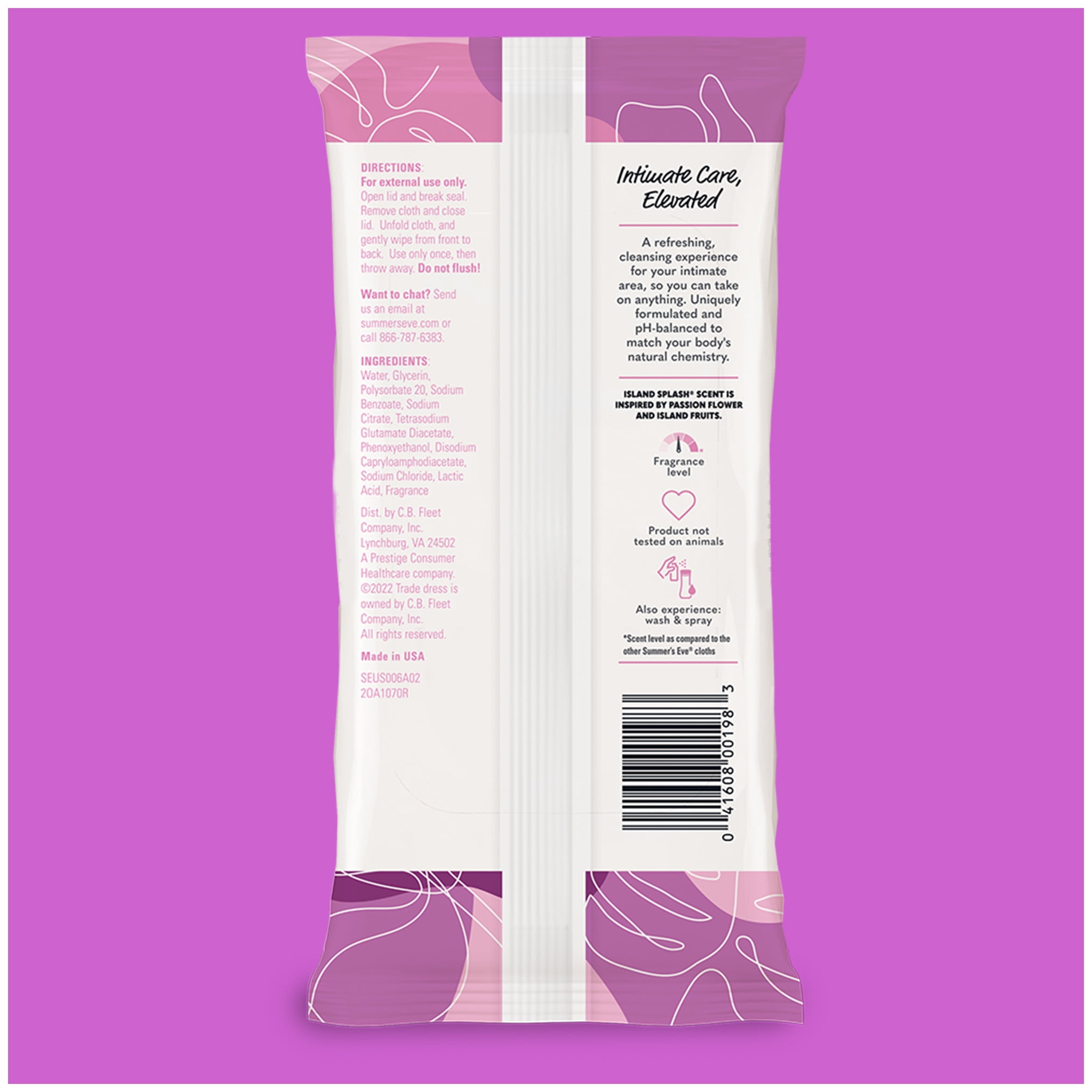 (2 pack) Summer’s Eve Island Splash Daily Feminine Wipes, Removes Odor, pH Balanced, 32 Count