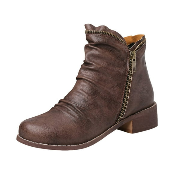 Zipper Chelsea Ankle Boots for Women Vintage Slouchy Leather Low Heels Short Booties Winter Fall Work Shoes