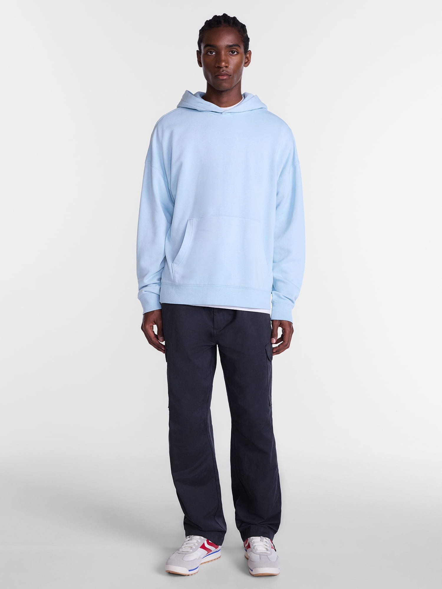 No Boundaries Boxy Fit Oversized Fleece Hoodie with Long Sleeves, Men's XS-4XLT