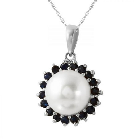 Foreli 0.43CTW Sapphire And Freshwater Pearl 14K White Gold Necklace
